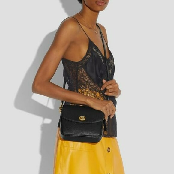 NWT Coach Polished Pebbled Leather Cassie Crossbody 19 in Black - Picture 4 of 5